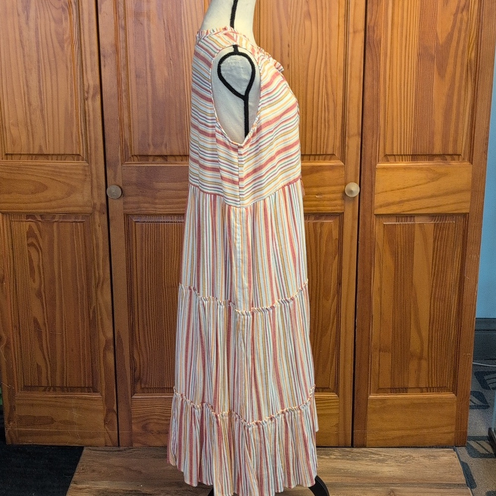 Linda Anderson New Elegant Striped Midi Sleeveless Tier Sleeves Dress L - Picture 4 of 9